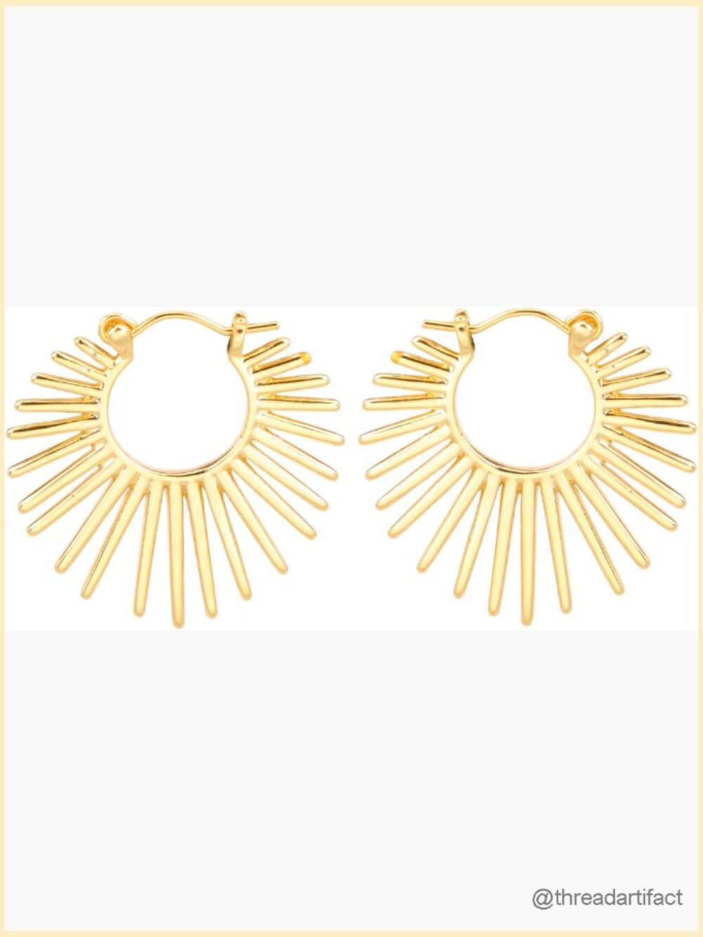 Sunburst Hinged Hoop Earrings Statement Chunky Huggie Gold Plated